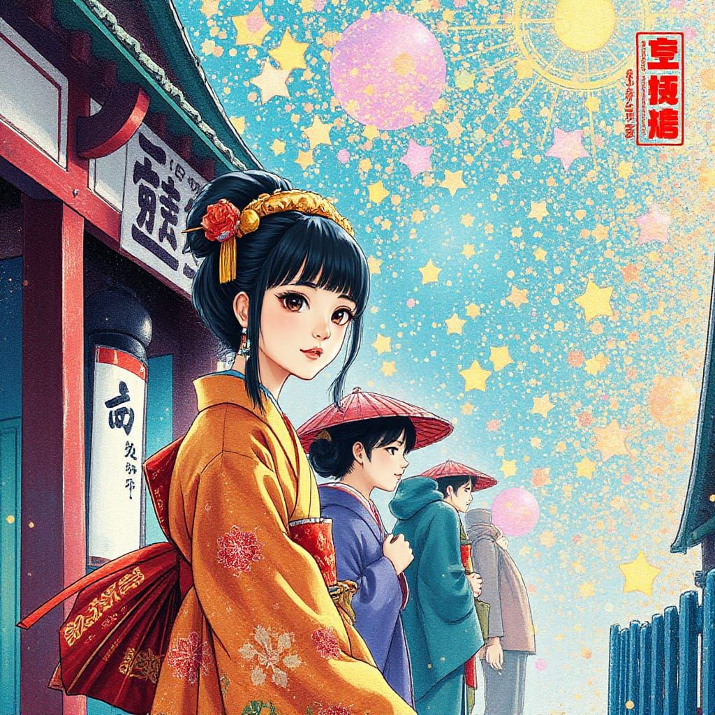 Japanese Culture Sparkly Digital Art