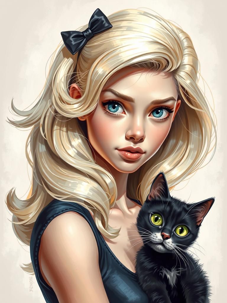 Expressive caricature in pixar style unreal charming a blond...