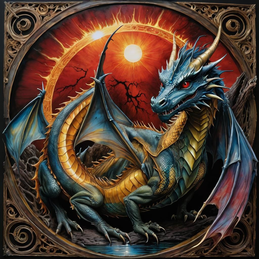 Surreal Dragon: Trompe L'Oeil Dark Fantasy Painting