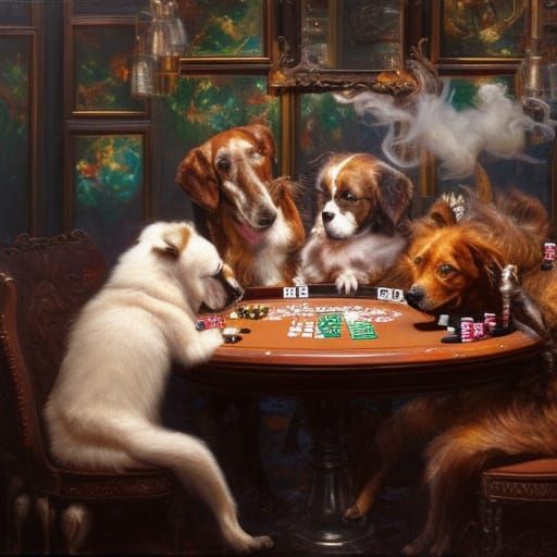 Dogs Playing Poker in Oil Painting Style