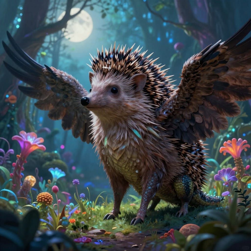Fantastical Hybrid Creature with Hedgehog Quills