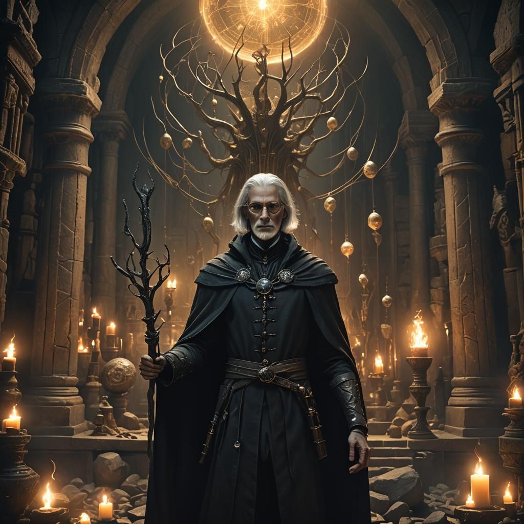 Alchemist Cadrin in Mystical Chamber, Digital Matte Painting