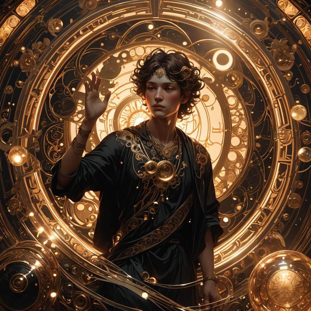 Glowing Orbs Materializing in Art Nouveau Style