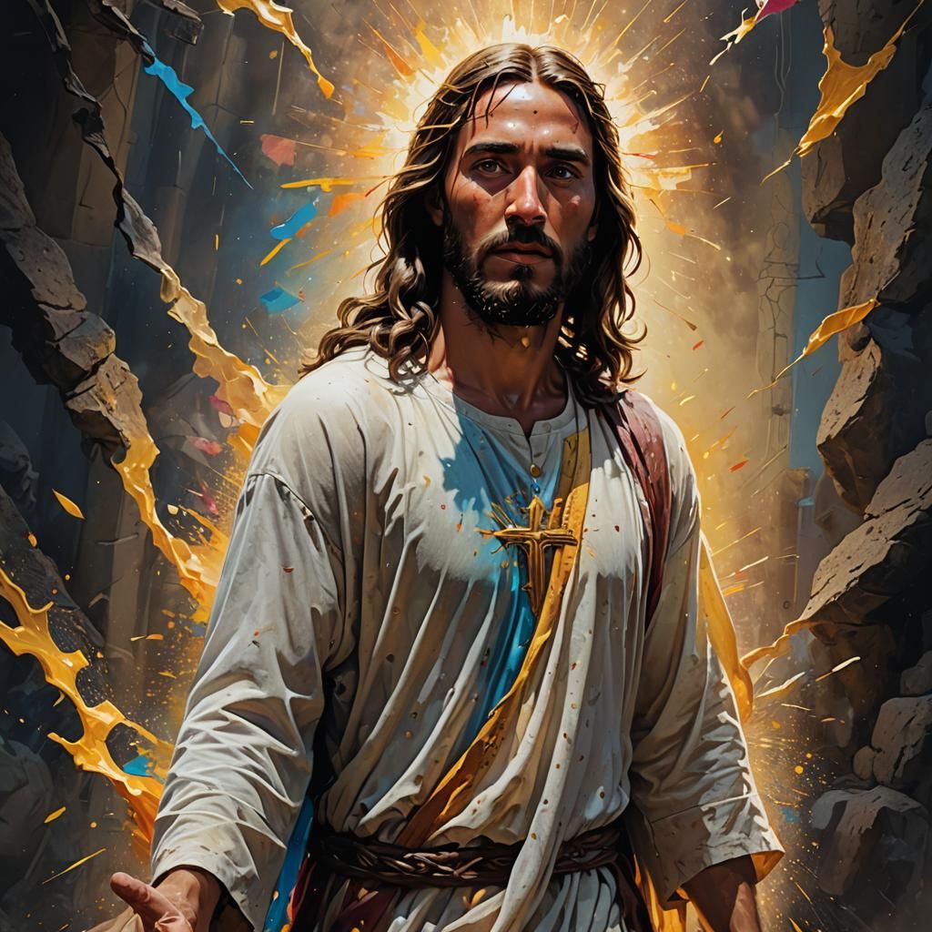 Jesus Emerges from Darkness: Hyperrealistic Concept Art
