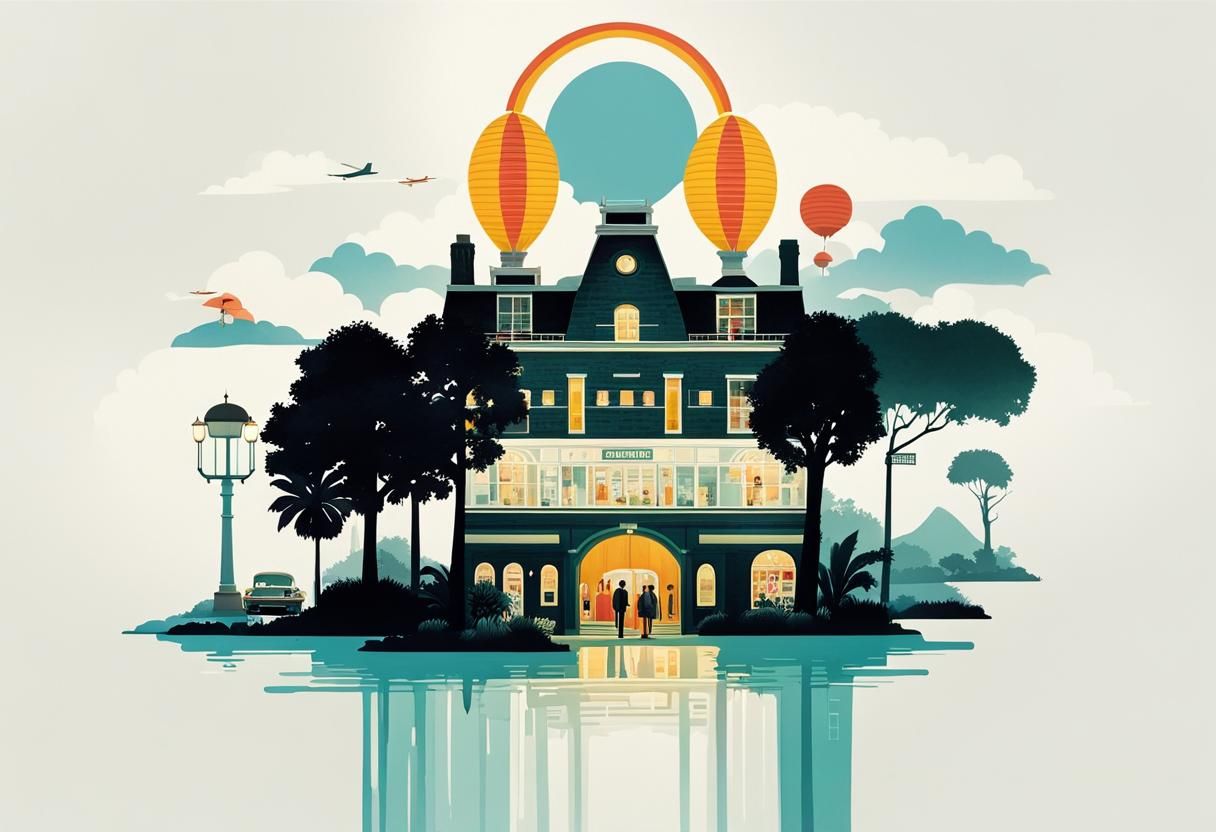 Nostalgic Hotel Scene in Wes Anderson Style
