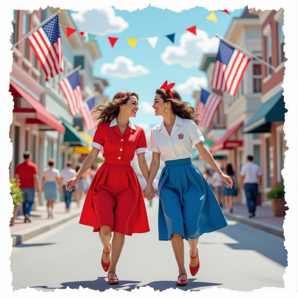 Women's Patriotic Kiss: A Ripped Paper Collage