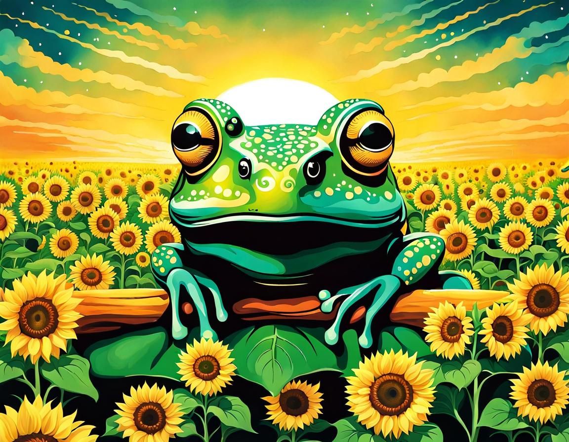 frog made out of sunflowers fairycore, surreal  ethereal dre...