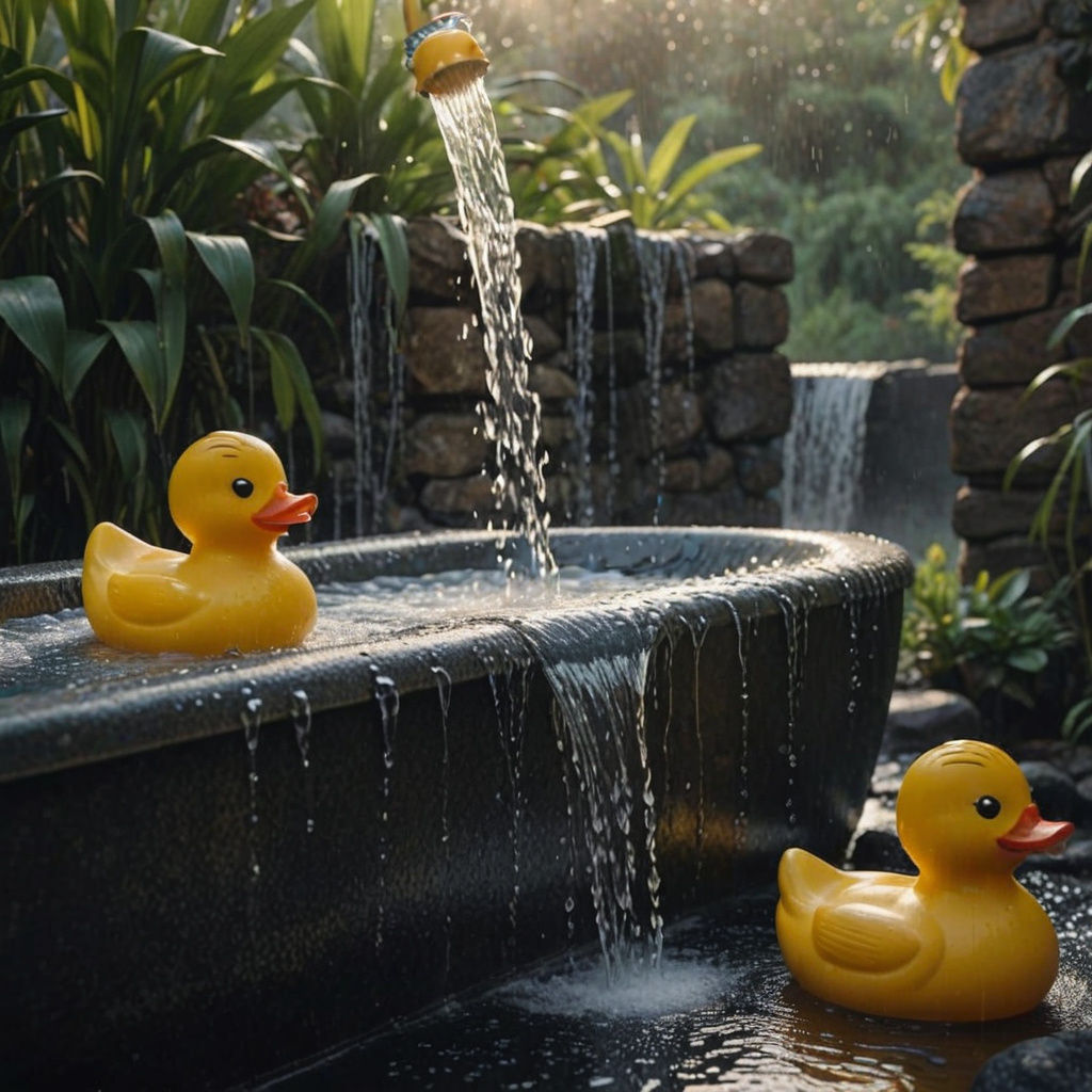Waterfall Bathtub Still Life in Cinematic Style
