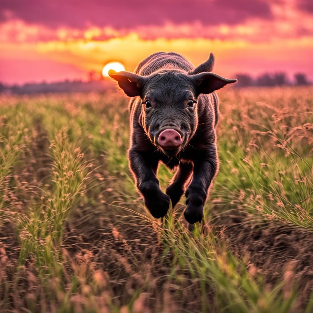 Piglet at Sunset in Hyperrealistic Style