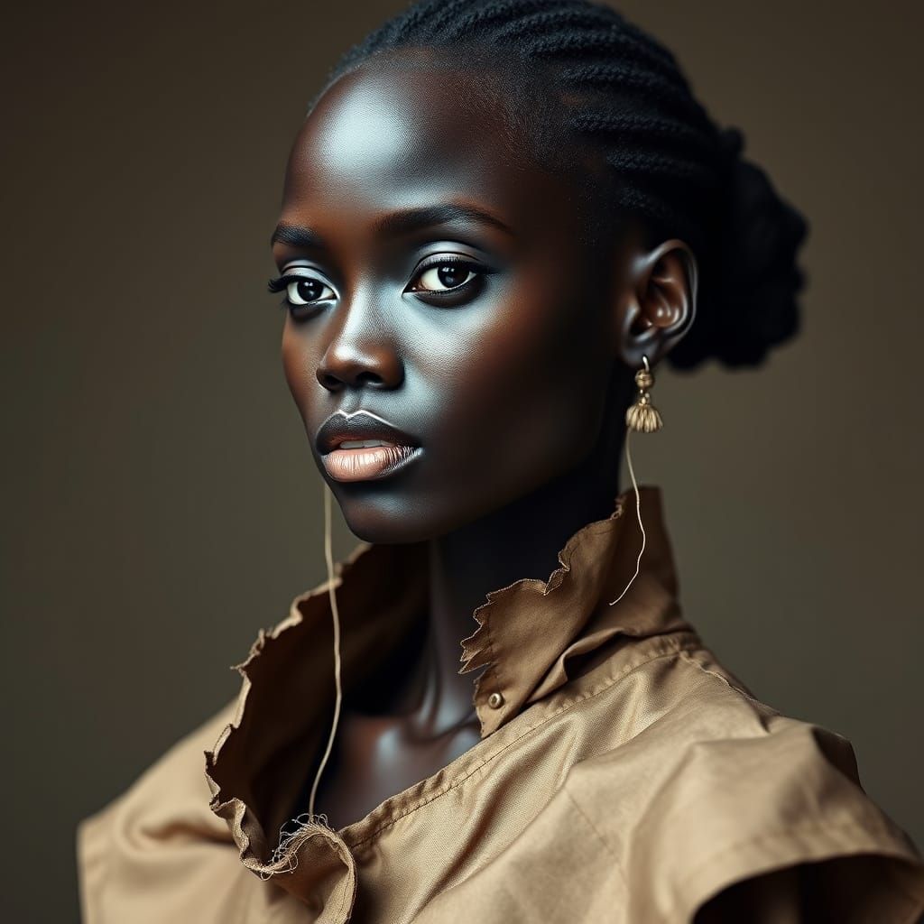 African Fashion Model in Haute Couture with Raw Edges