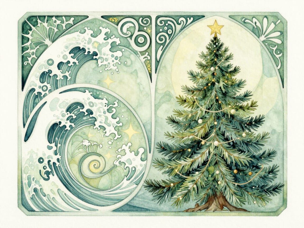 Evergreen Christmas Tree in Art Nouveau Style