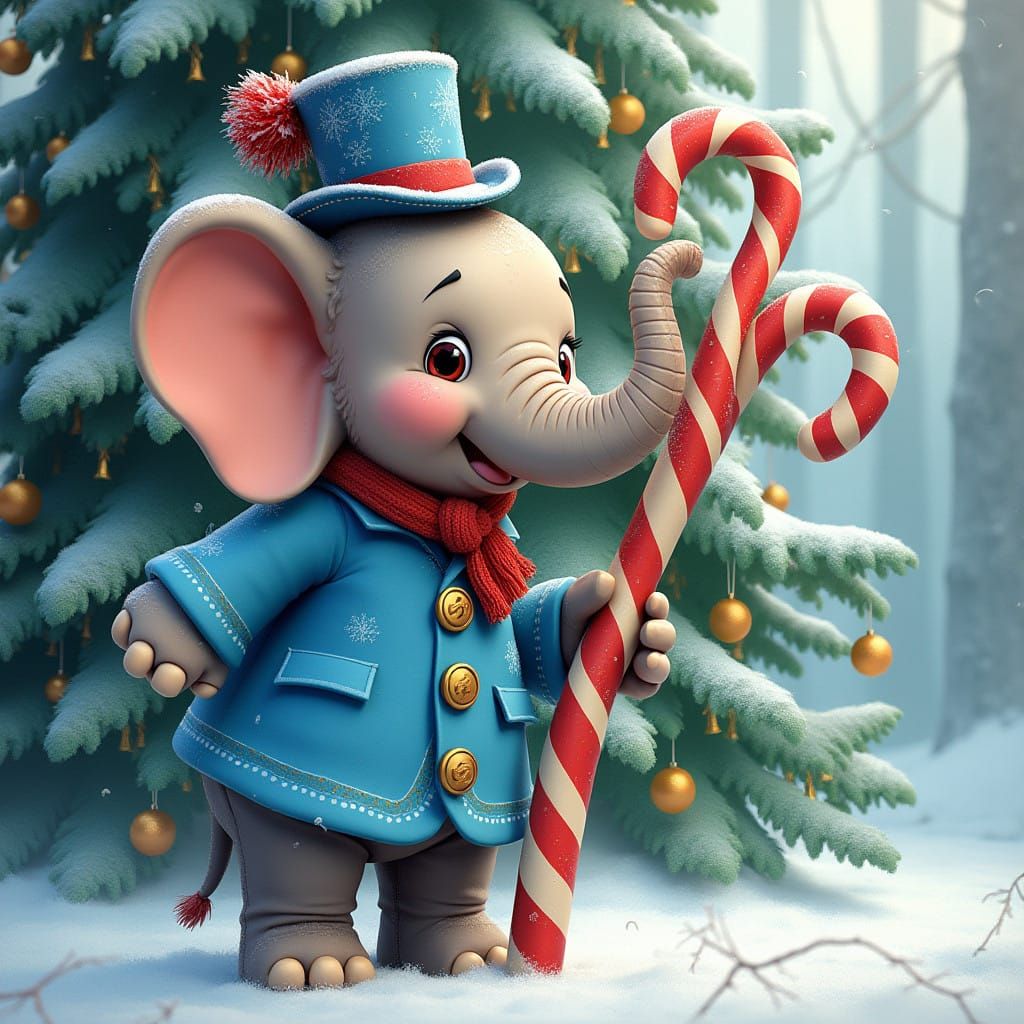 Rosy-Cheeked Elephant in Winter Wonderland