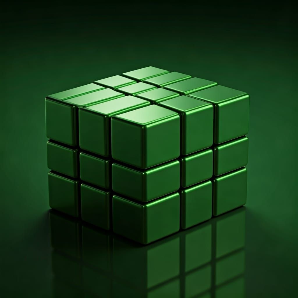 Green Metallic Rubik's Cube in Futuristic Style