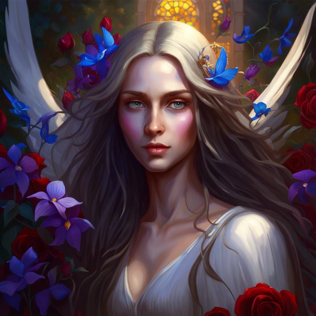 Romantic Angel in a Rose Garden: Gothic Fantasy Portrait
