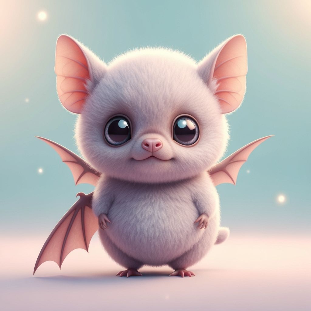 Adorable Chibi Baby Bat with Sparkling Eyes in Kawaii Style