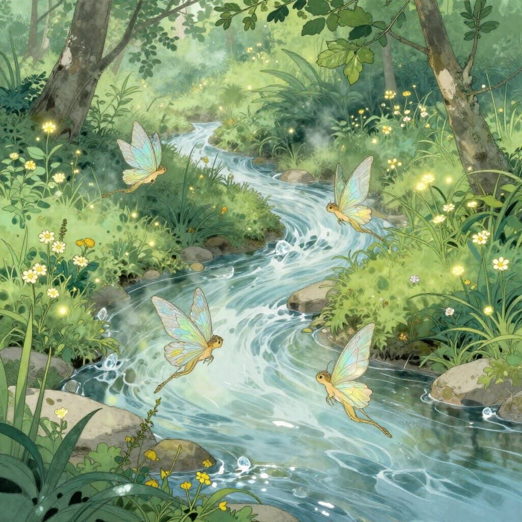 Enchanting Sprites in Art Nouveau Style by Crystal Stream