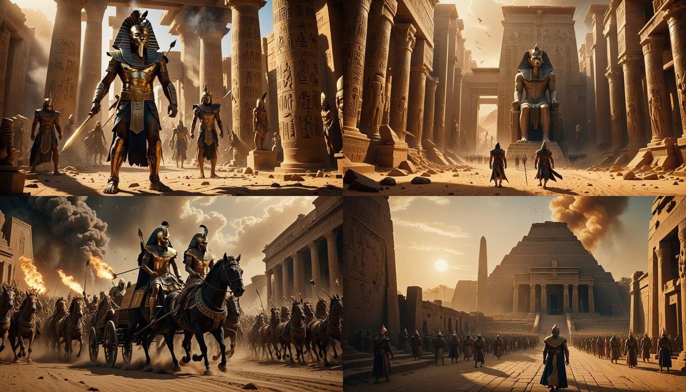 Epic Battle Scene of Pharaoh Ramses II Charging into War wit...