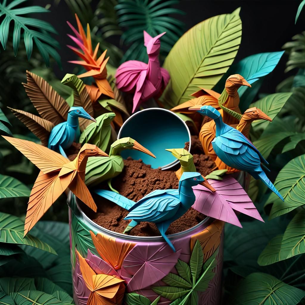 Origami Jungle Emerges from Coffee Can