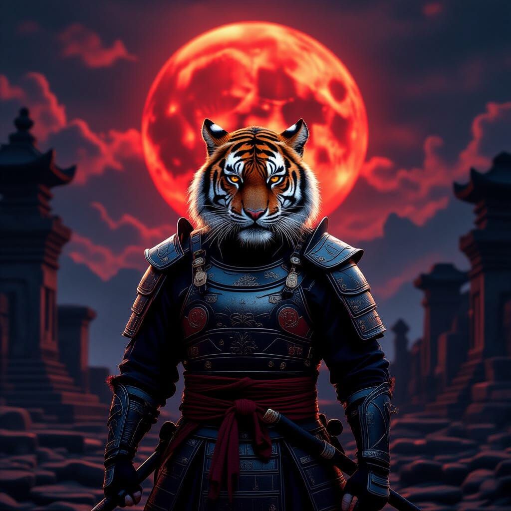Tiger Ninja Warrior on Temple Ruins