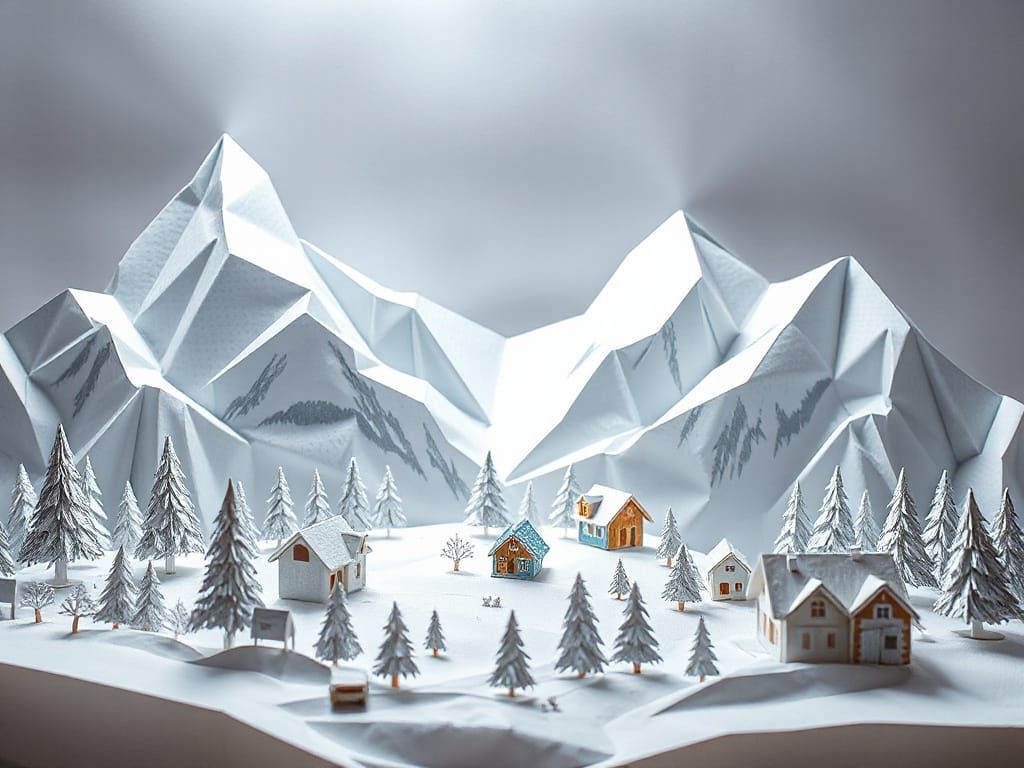 Origami Alpine Village in Autumn Light