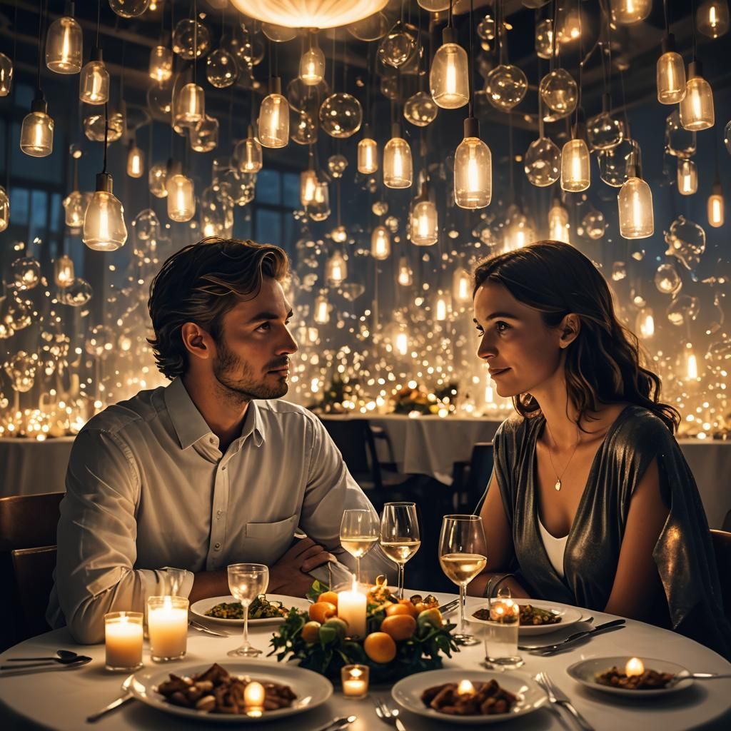 Futuristic Couple's Candlelit Dinner