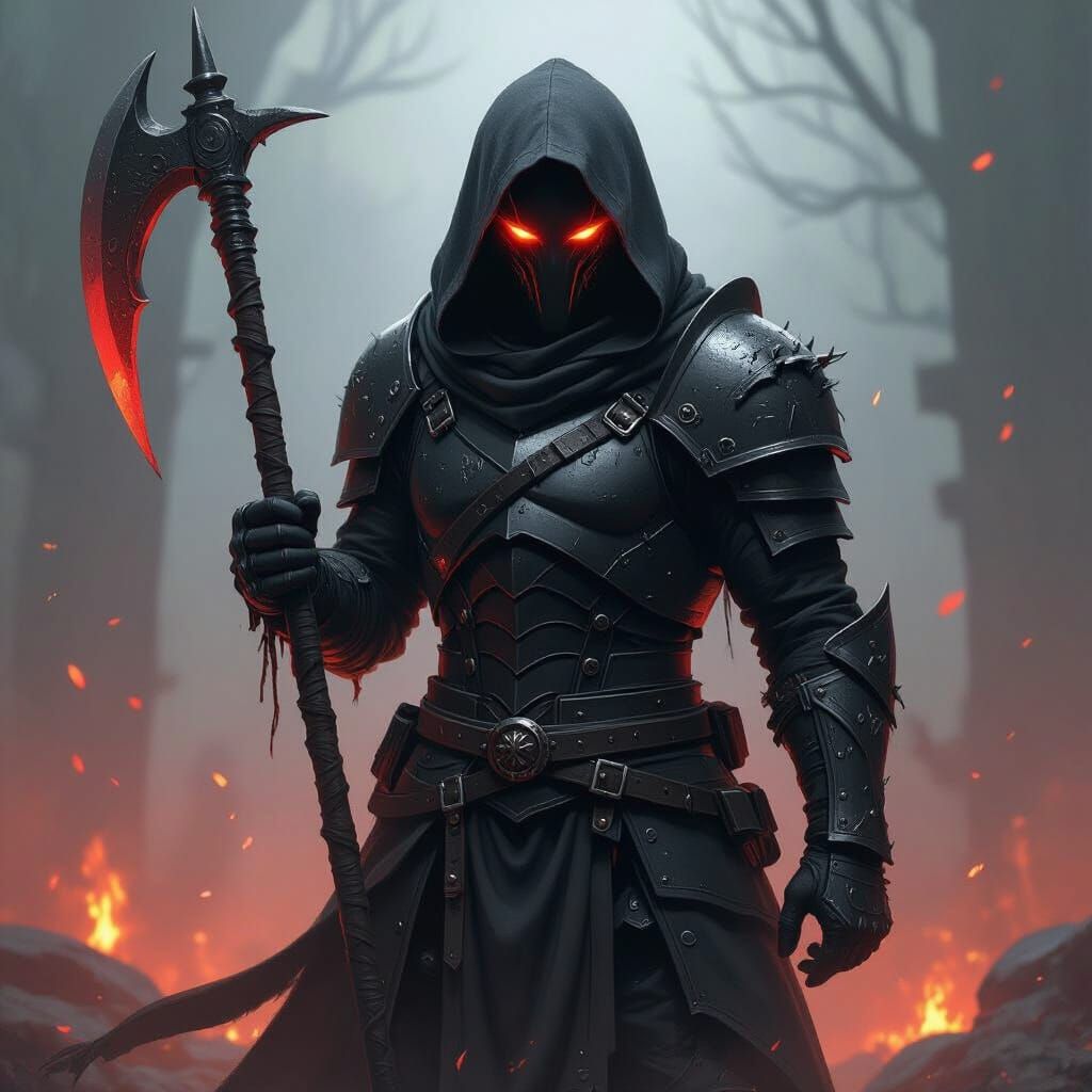 Armored Hell Knight with Fiery Eyes and Glaive