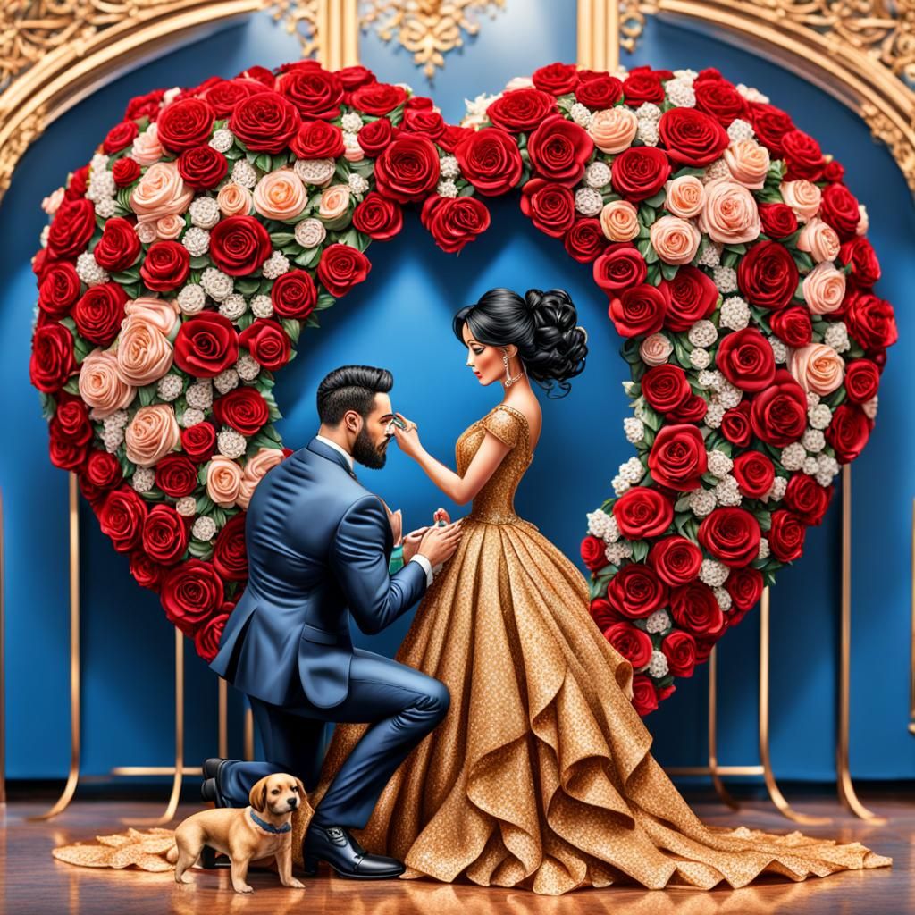 Valentine's Proposal with Roses and Puppies