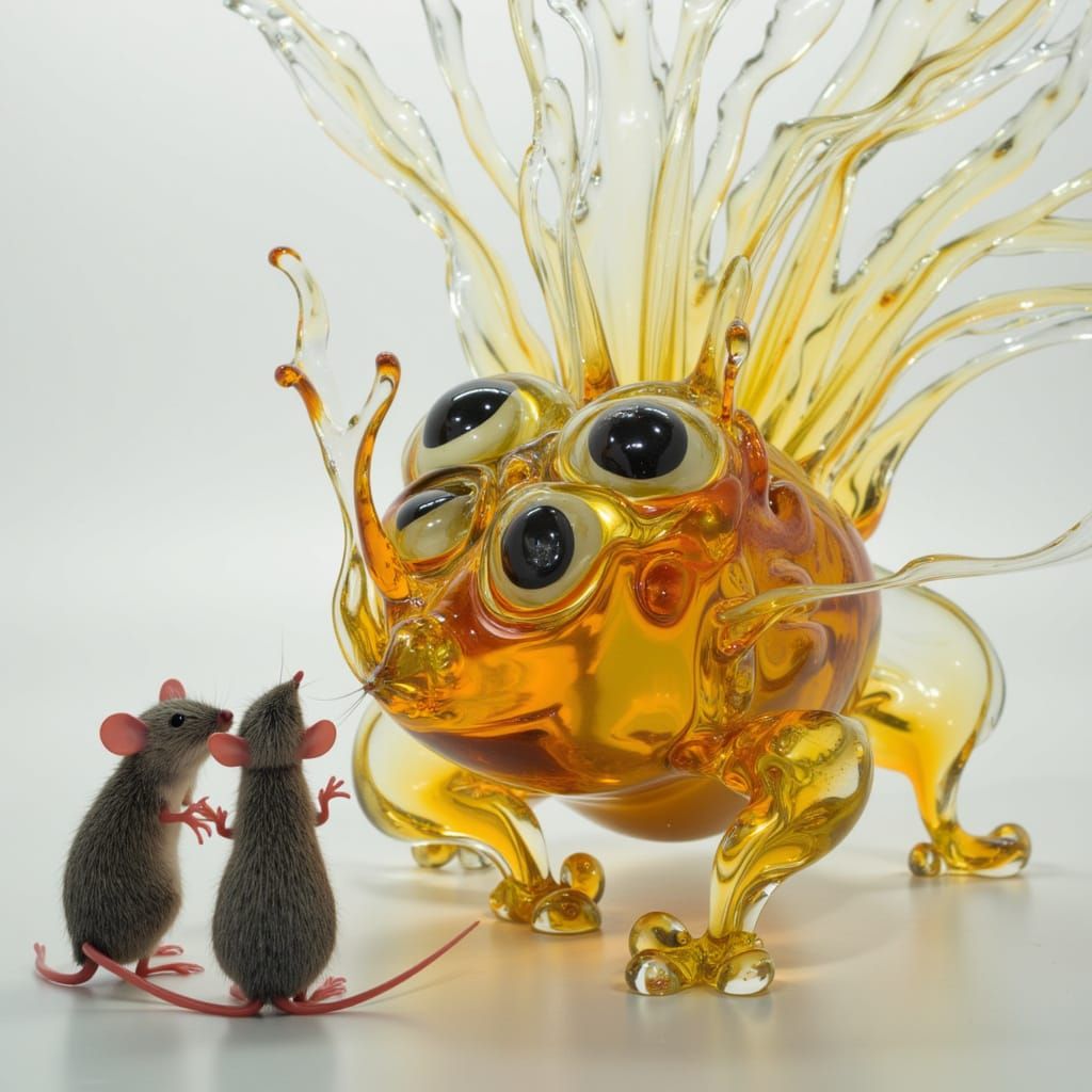 Funny Liquid Glass Creature with Goggling Eyes