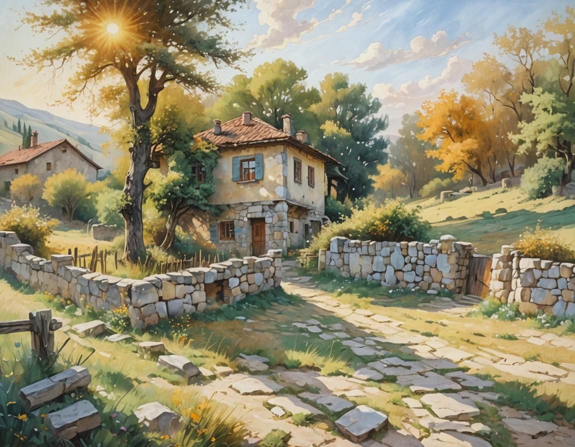 Surreal Bulgarian House in Dreamlike Landscape