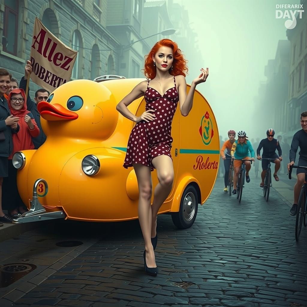 Sultry Pin-Up Girl Embraces Retro-Futuristic Cycling Route