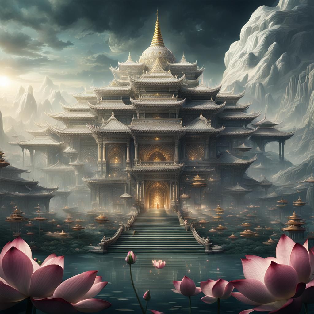 Epic White Lotus Flower Digital Painting