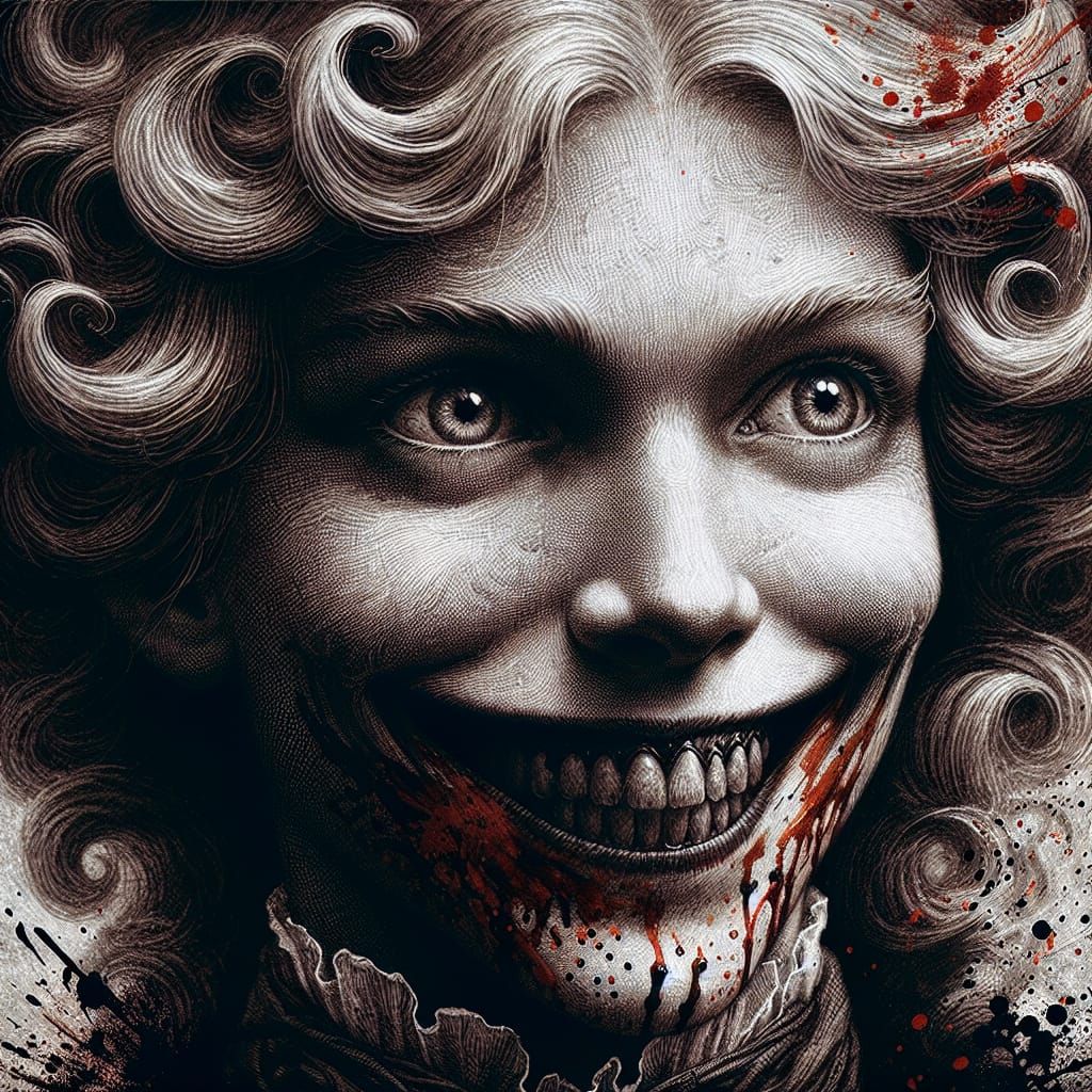 Disturbing Smile Close-Up in Romantic Horror Style