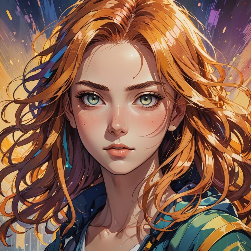 Anime Portrait of a Woman with Vibrant Hair