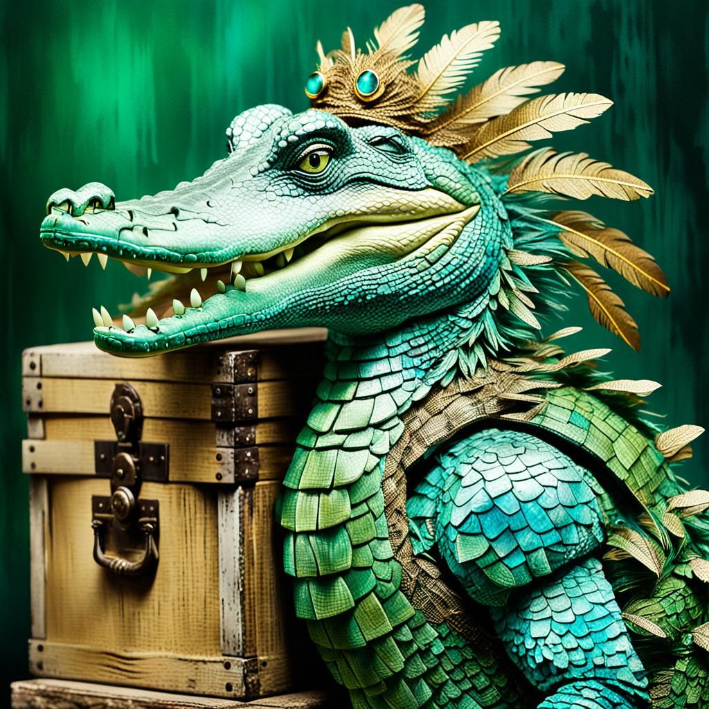 Whimsical Crocodile Doll in Tropical Fantasy
