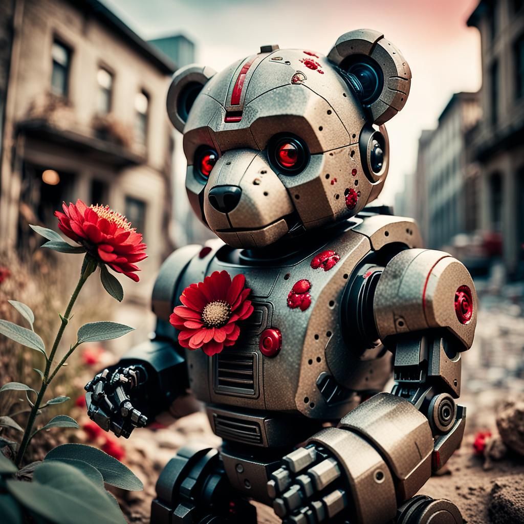 Stone Robot with Flower in Ancient City