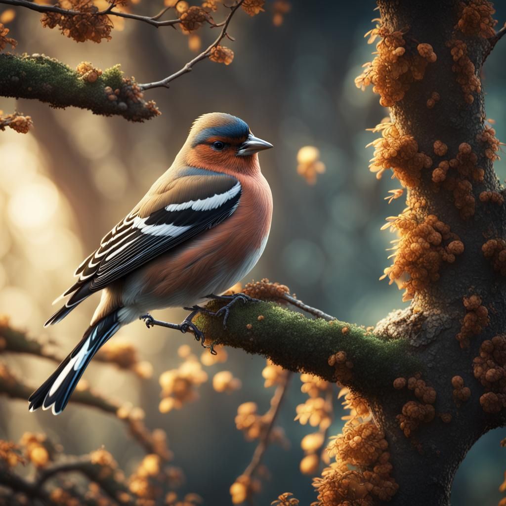 Chaffinch in Tree: Detailed Matte Painting