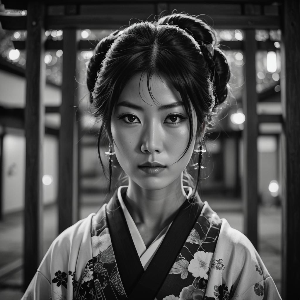 Shinto Goddess Portrait Under Vermilion Torii Gate