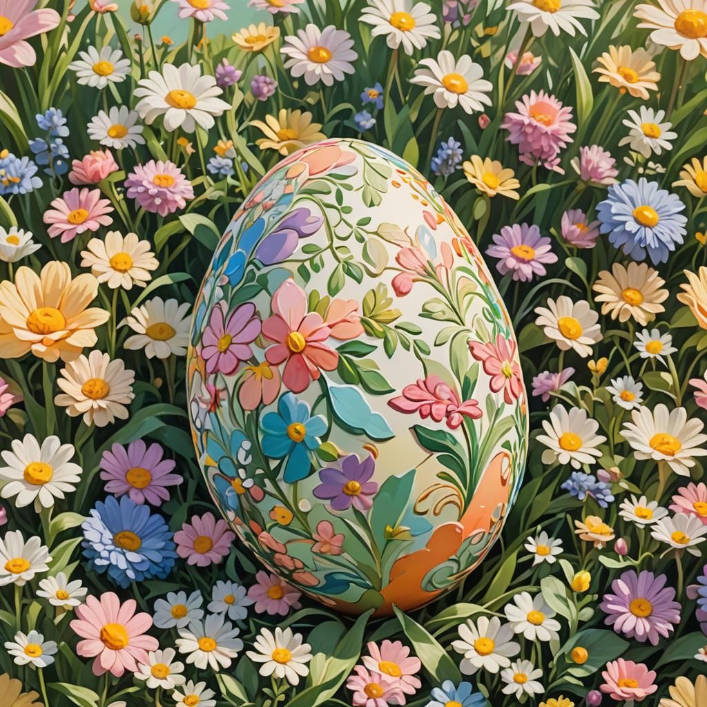 Whimsical Easter Egg Concept Art in Garden Setting