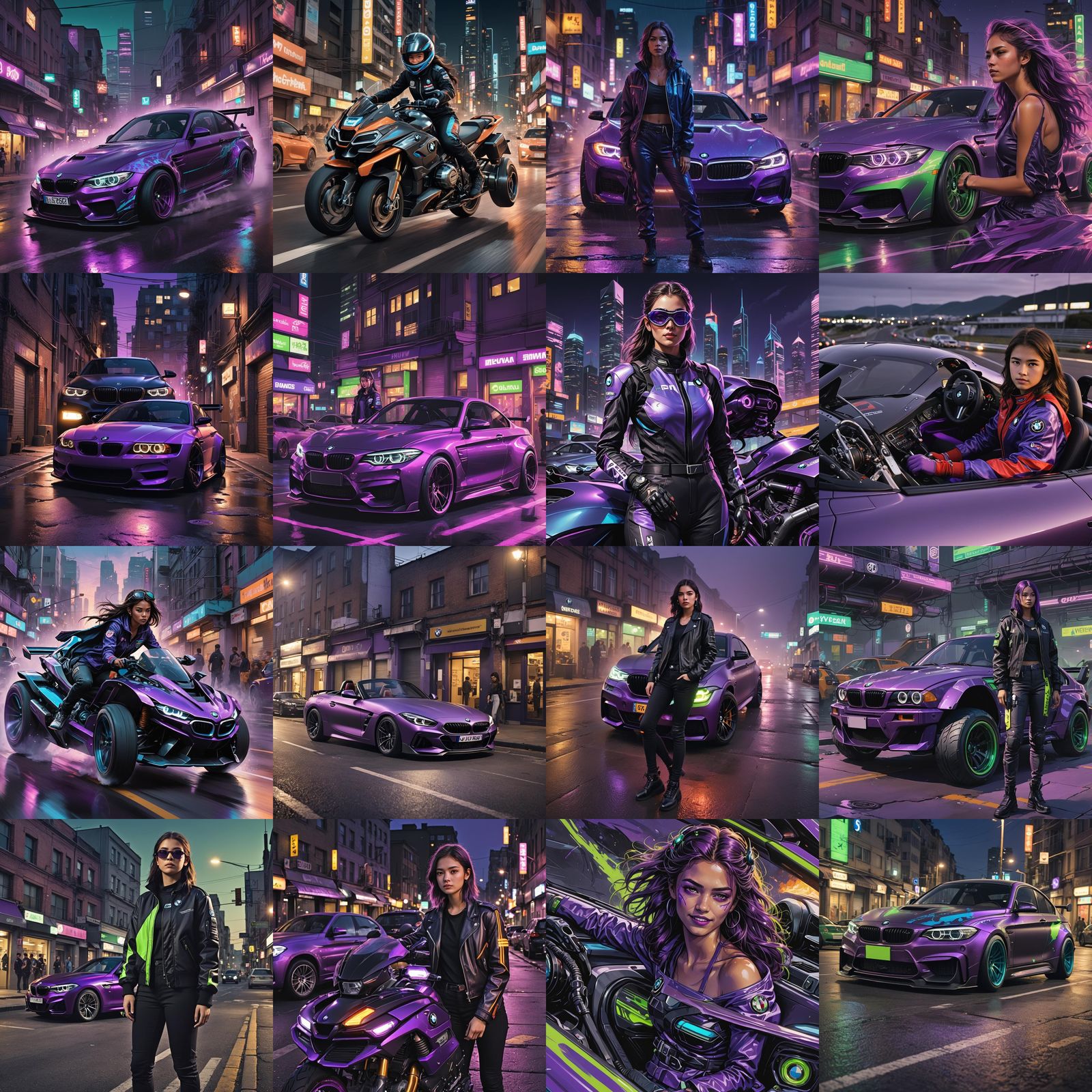 Purple BMW Ready for Street Race, Fantasy Concept Art