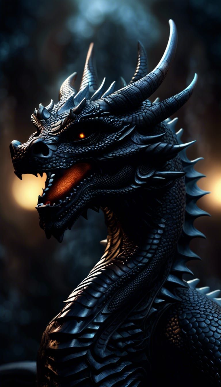 Epic Black Dragon God in Cell-Shaded Sci-Fi