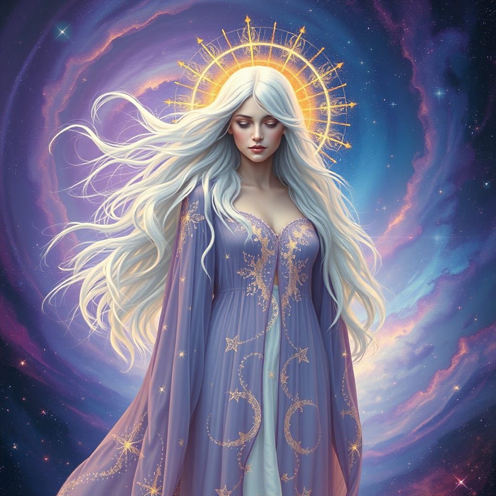 Celestial Goddess in Starlight Atmosphere