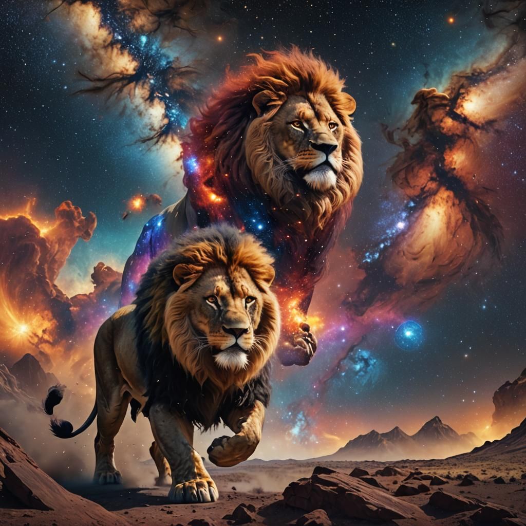 Nebula Lion Walking Across the Milky Way