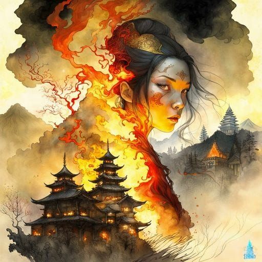 Fire Mage and Mountain Temple Portrait