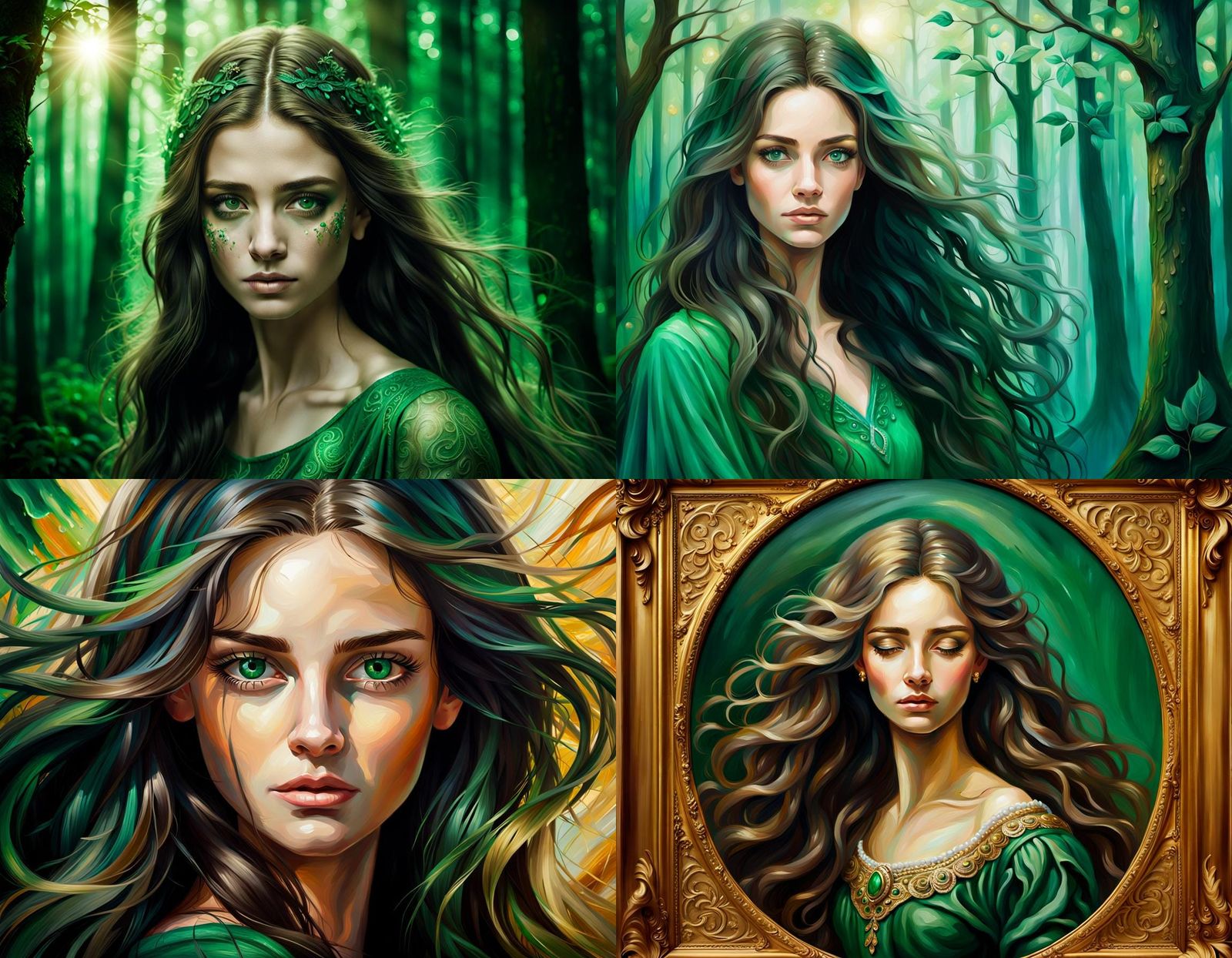 Brunette with Emerald Eyes and Flowing Hair