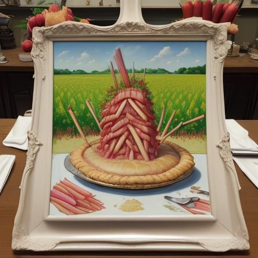 Rhubarb Pie in Surreal Field, Rockwell Style