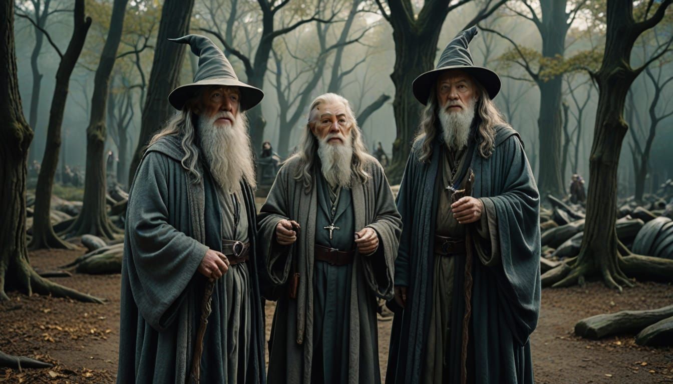 Epic Convergence of Legendary Wizards in Cinematic Style