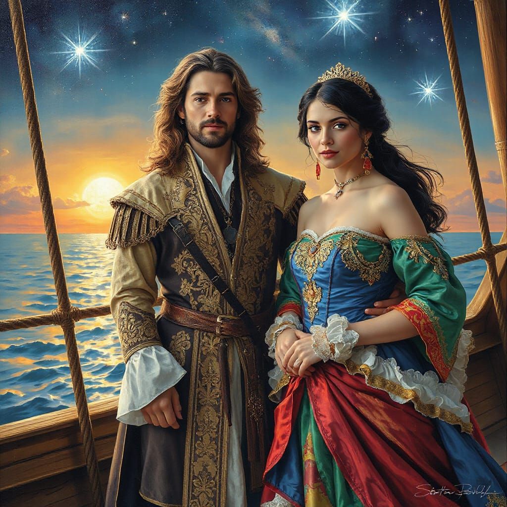 Pirate King and Queen on Deck, in Romantic Style