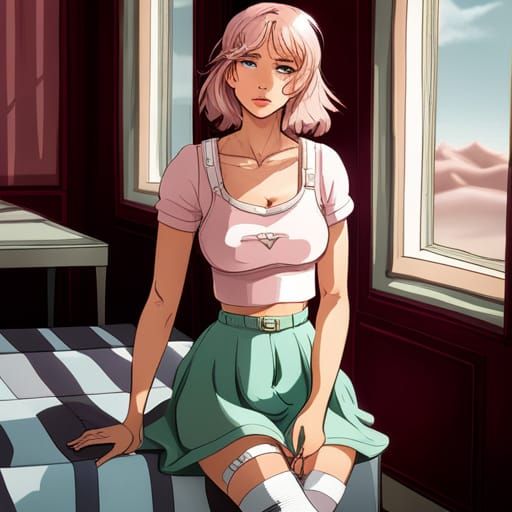 Aesthetic Woman in Pastel Crop Top and Boots