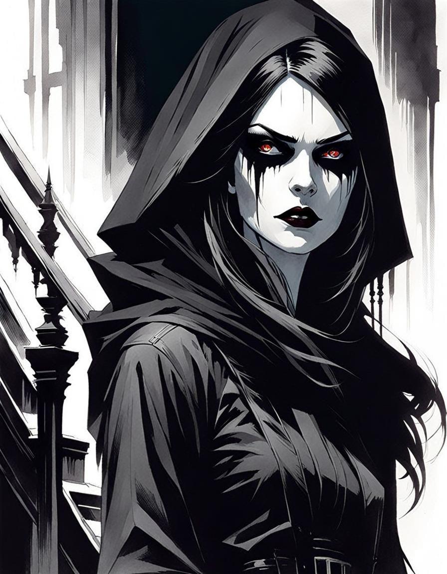 Creepy Goth Slasher Portrait in Watercolour Style