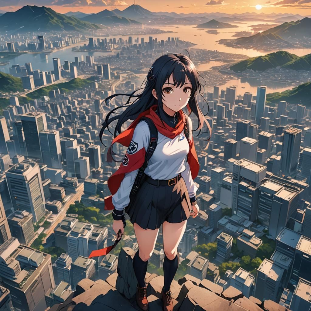 Anime Girl Stands Atop South Korea: Cel-Shaded Manga